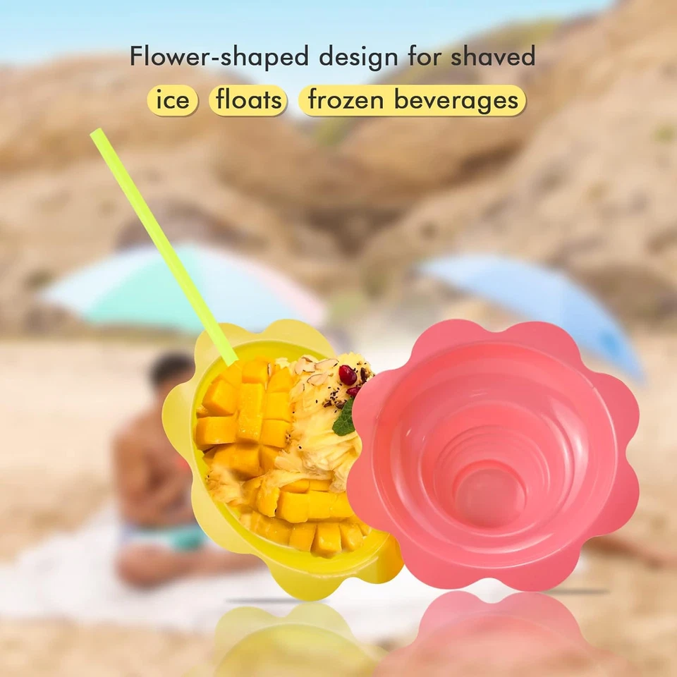 Oomcu 50 PCS Colorful Flower Snow Cone Cups with 50 PCS Cone Spoon Straws,Small - Image 4 of 4