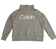 Calvin Klein Performance Womens M Gray Cropped Logo Sweatshirt Pullover Training