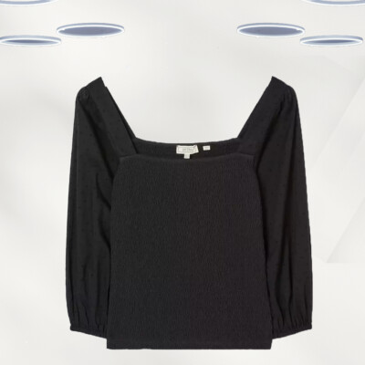 Ex Fat Face Damen Top schwarz Puffärmel Sommer