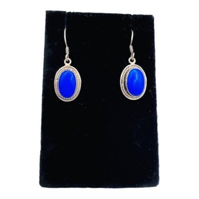 Lapislazuli Vintage Ohrringe 925 Mexiko Silber Handarbeit 0,75'' x