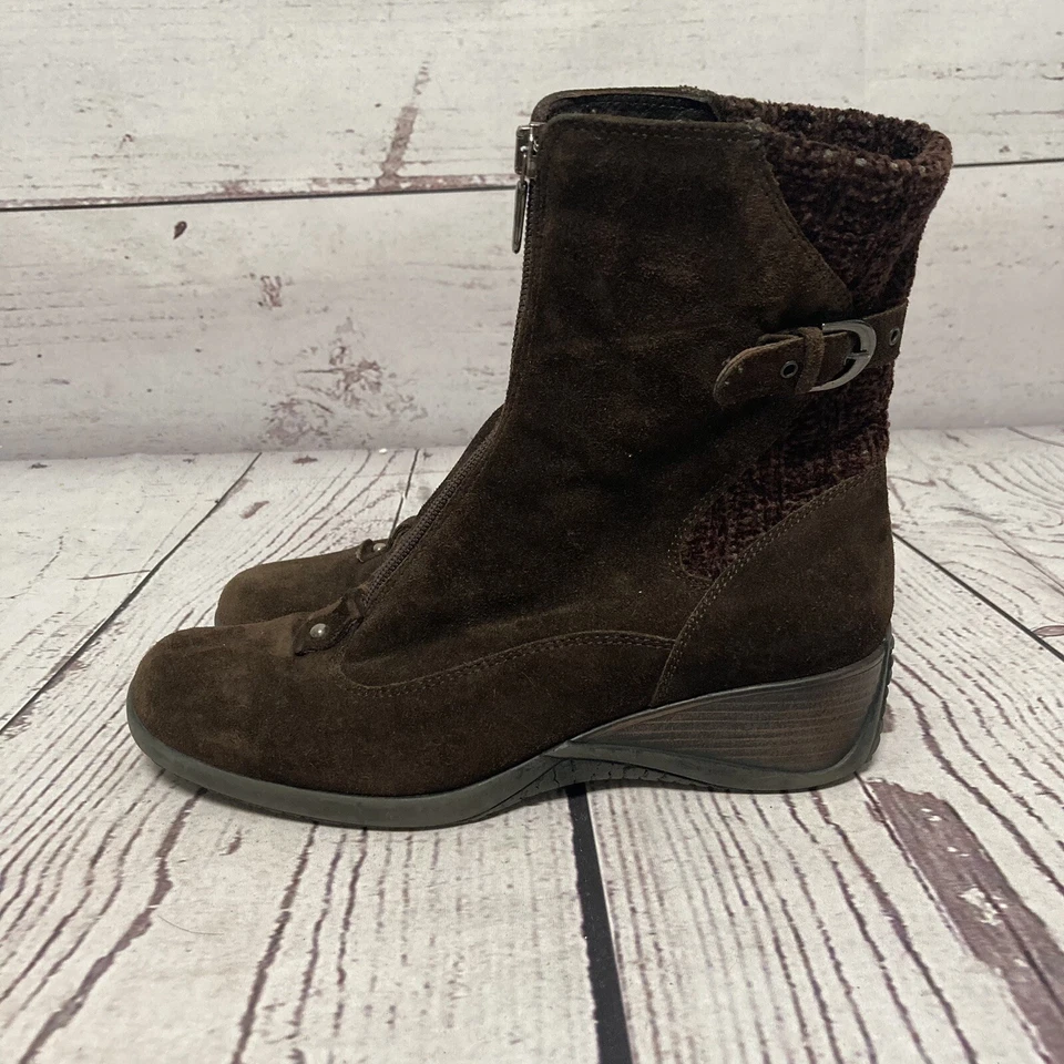 Botas Aquatalia Mujer Talla 8 Marrón Gamuza Cuña Frontal Cremallera Hechas en Italia Foto 3 de 4