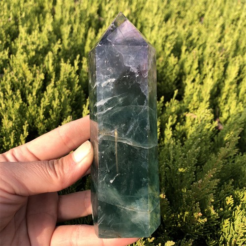 Torre de cristal tallada obelisco de cuarzo fluorita verde natural de 570 g Reiki .XA5927 - Imagen 8 de 13