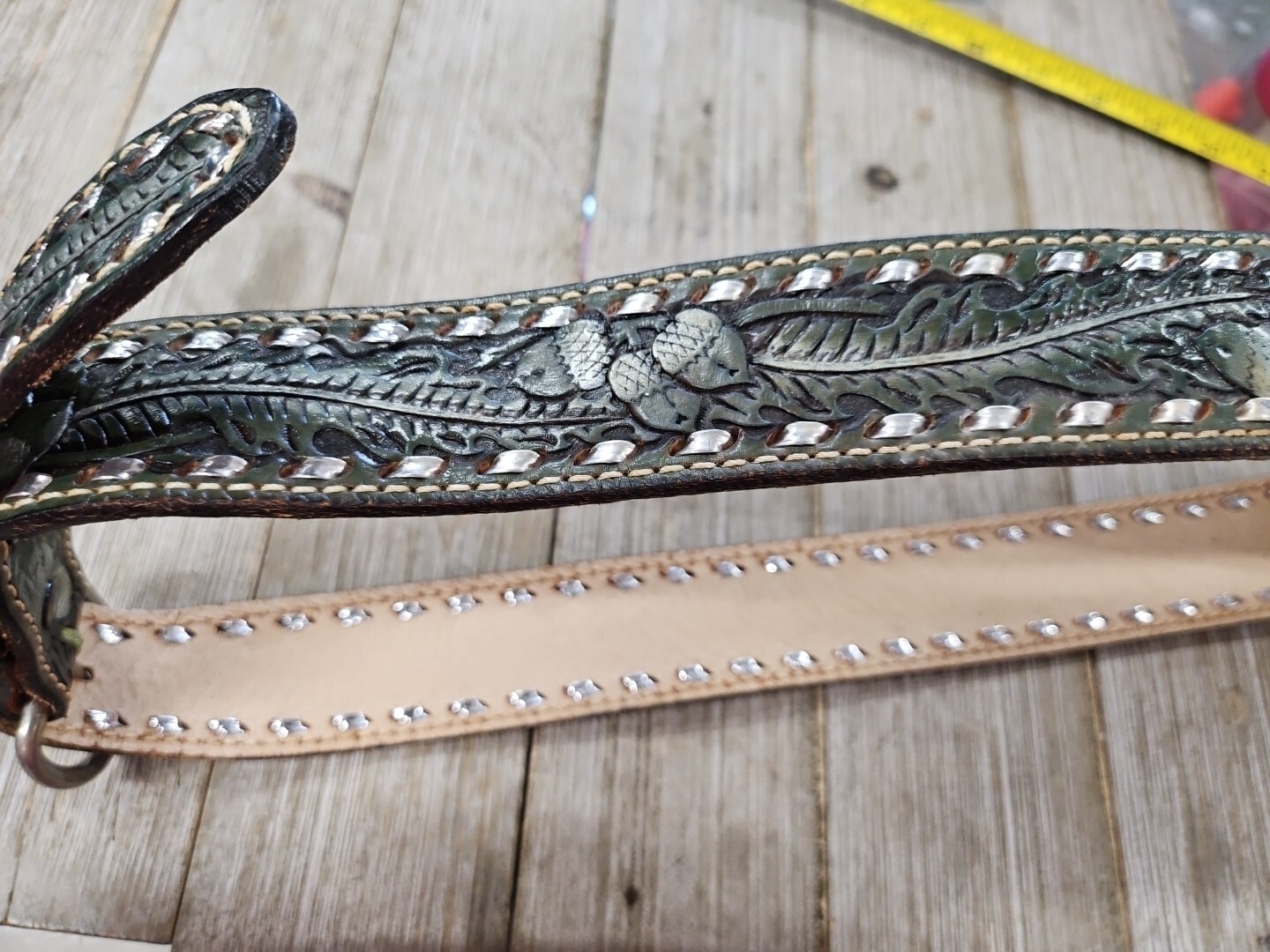 Thunderbird Leather Green Handcrafted Leather Bel… - image 2