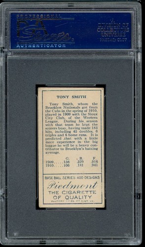 1911 T205 Gold Border Baseball Tony Smith PSA 4 - Picture 2 of 2