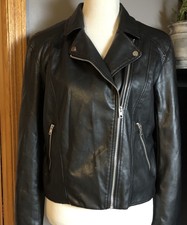 Divided Women’s Bikers Jacket Sz 12 Faux Leather Black Full Zip Long Sleeves