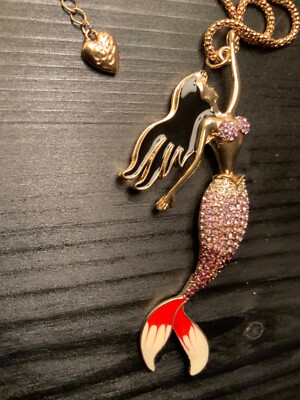 Betsey Johnson Purple White/Red Tailed Mermaid Necklace 