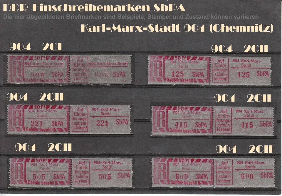 DDR R-Zettel SbPA Einschreibemarken Karl-Marx-Stadt 902-9071 postfrisch ** LOT - Bild 2 von 4