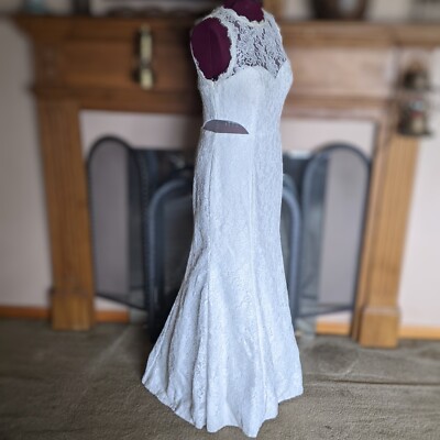 Wedding Dress Sz 14 Lace Ivory Illusion Middle Sleeveless NWT & Garment Bag  | eBay