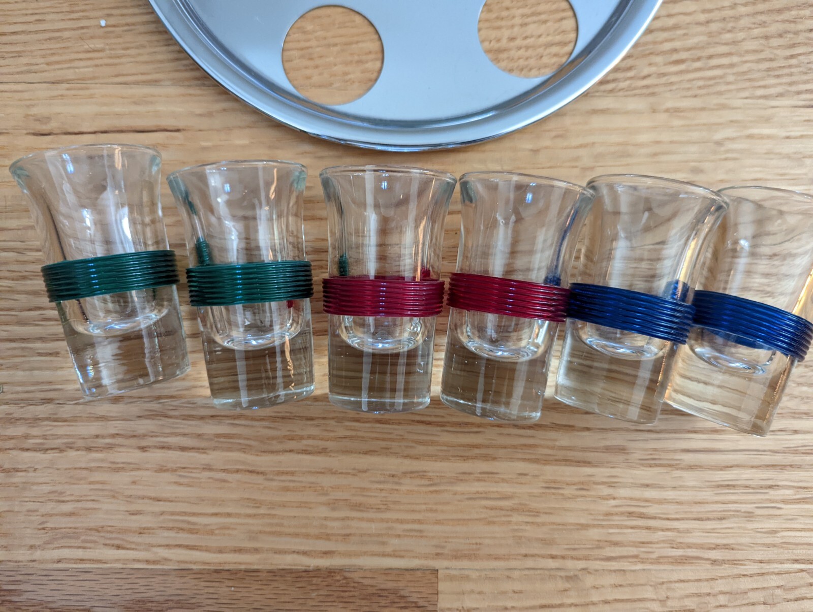 Vintage MCM Liquor Dispenser Pump Decanter 6 Shot Glasses in Chrome Tray Barware