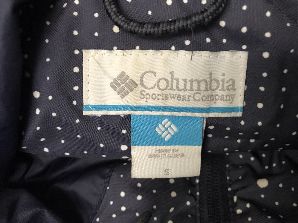 COLUMBIA Blue/White POLKA-DOT WINDBREAKER JACKET Hike Gear Rain 