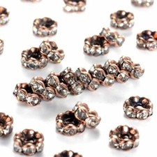 20 pcs Antique Copper Clear Rhinestone Rondelle Spacer Beads   6mm x 3mm