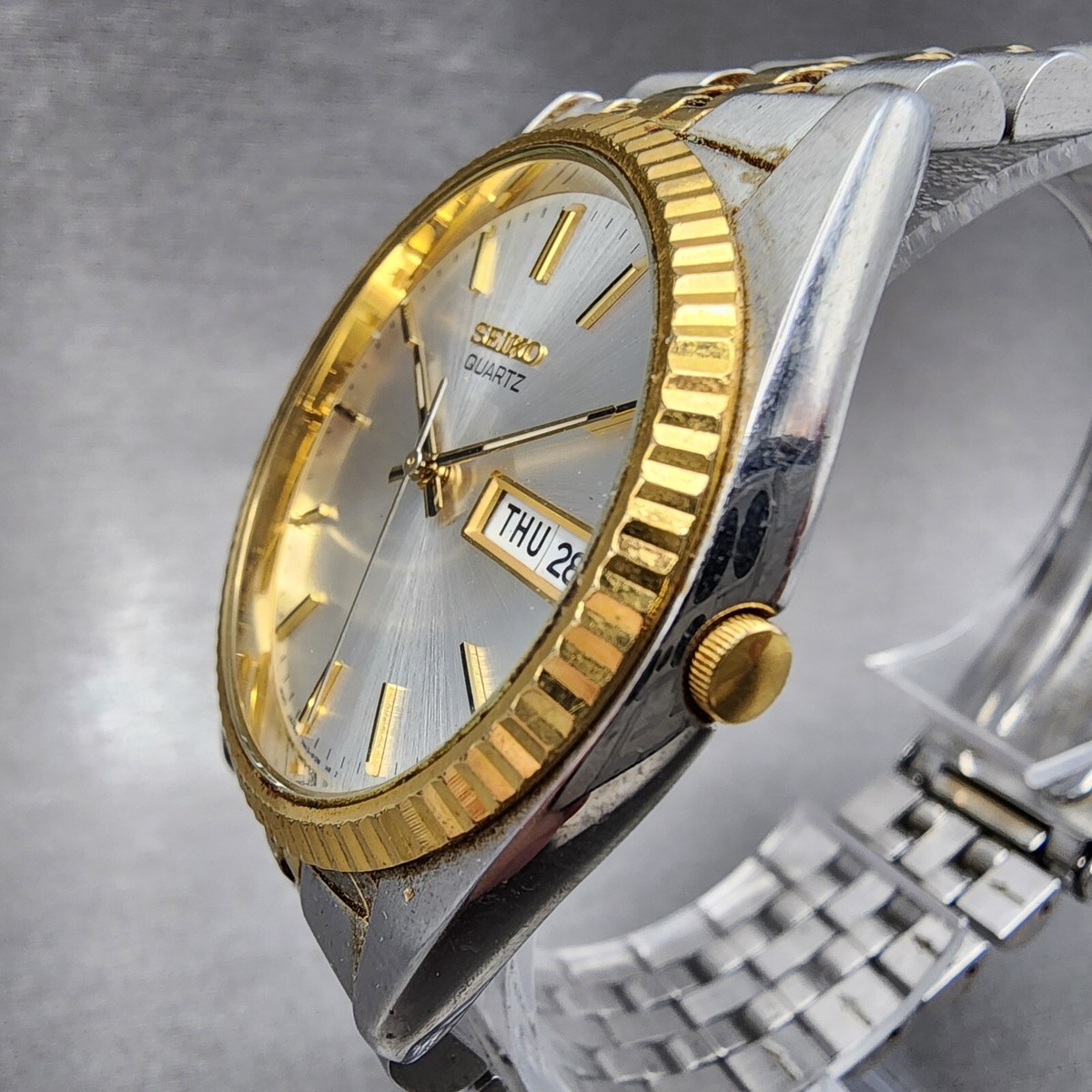 SEIKO 腕時計 18KT bezel Seiko President Watch Men 36mm Silver Dial Two Tone Daydate