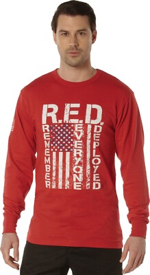 Rothco Mens Red Long Sleeve Remember Everyone Deployed T-Shirt Athletic Fit Tee