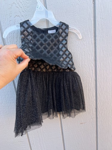 Girls Dress Wedding Party Church SIZE 24M 24 TAHARI Baptism Black Silver - Picture 2 of 9