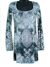 Tunic Dress Long Sleeve All Over Print and Jewel Lace Back