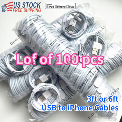Wholesale Bulk 100 Lot 3Ft 6Ft USB Cable For Apple iPhone 14 X 8 7 Charger Cord