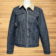 Dickies Work Womens Denim Jean Jacket Size L Blue Sherpa Lined