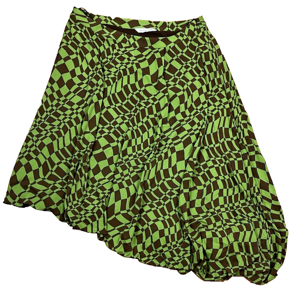 Veronika Maine Check Jersey Bubble Midi Women's Skirt Green & Brown Size 16