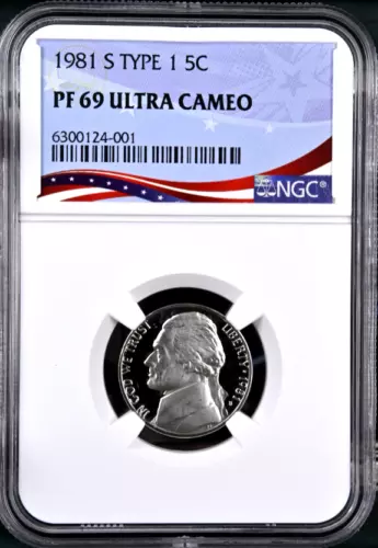 1981-S TYPE 1 Proof Jefferson Nickel, Graded PF69UC NGC * OSR Patriotic Label
