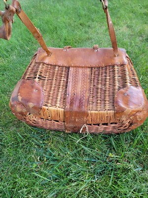 Rare panier de pêche vintage A. E. Nelson cuir CO à outils