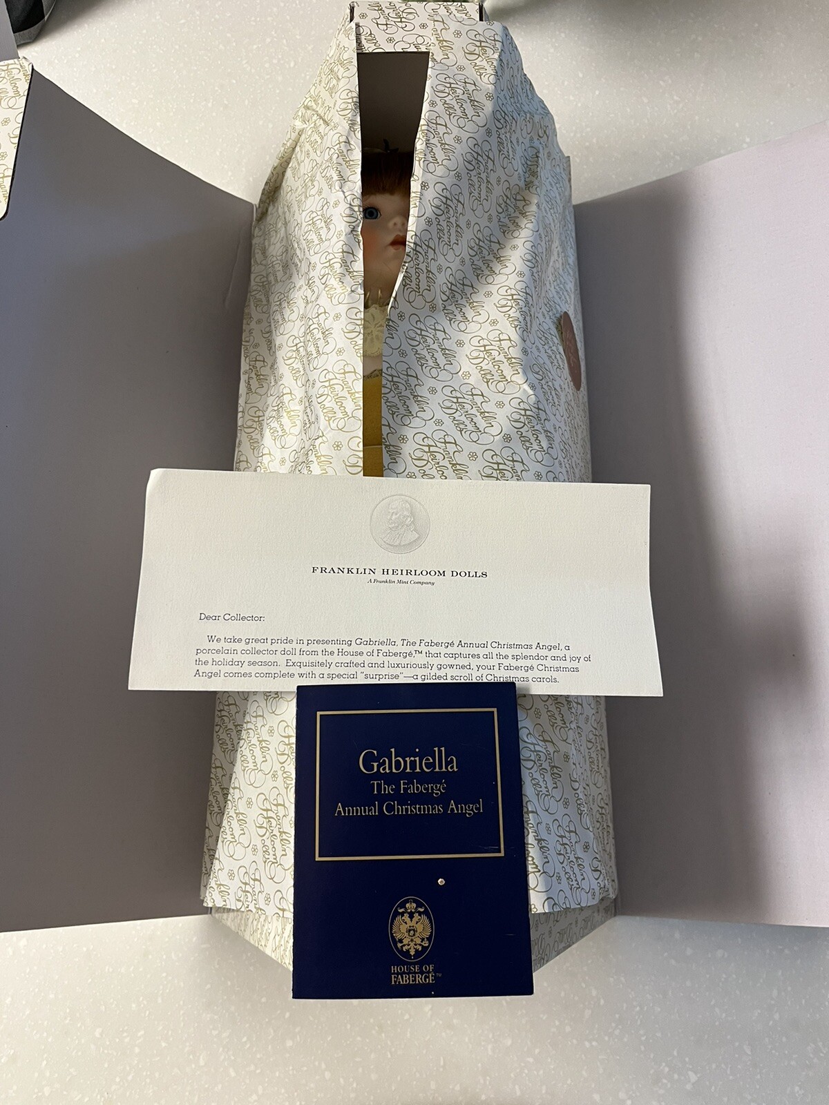 Franklin Mint Heirloom Christmas Angel Gabriella House of Faberge Porcelain Doll