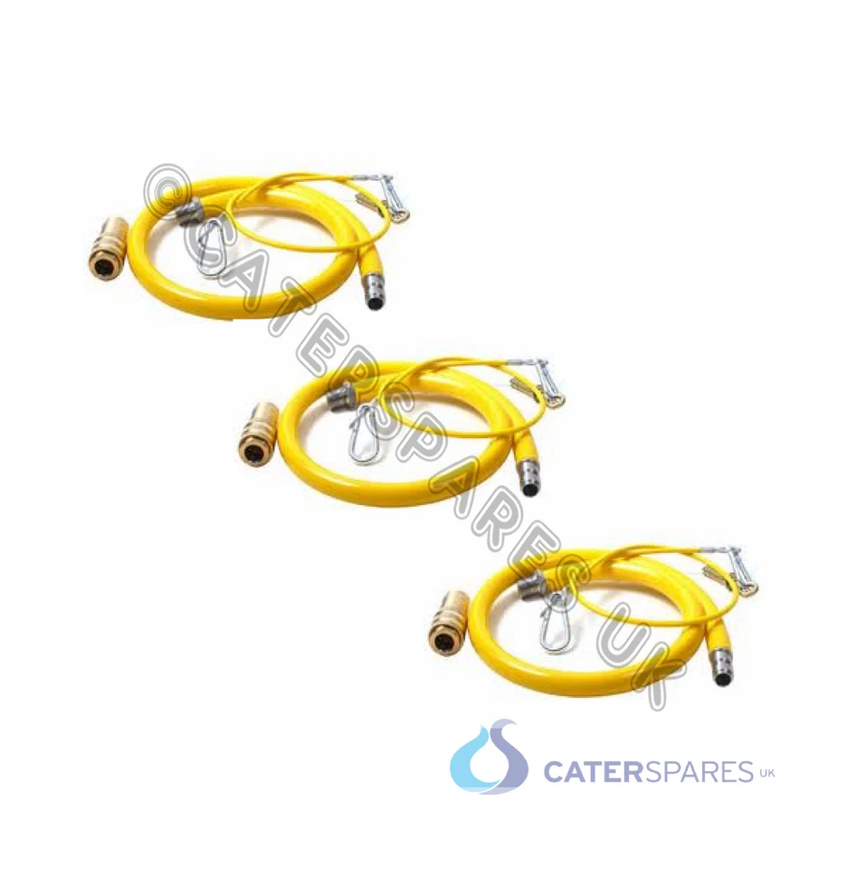 CATERSPARES UK YELLOW GAS KITCHEN HOSE PIPE 1/2" FRYER OVEN 1 METER QUICK RELEASE X 3 NEXT DAY