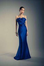 Badgley Mischka Strapless Mermaid Gown Architectural Bodice Cobalt Blue Sz 0