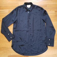 Paper Denim & Cloth Silk Button Down Long Sleeve Blouse Size Small Blue