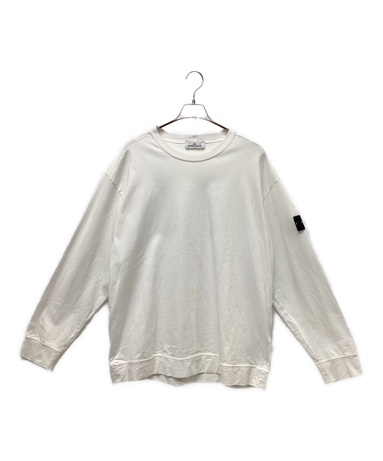 STONE ISLAND/ Logo Patch Garment Dye Sweatshirt Long Sleeve T-Shirt White Size: