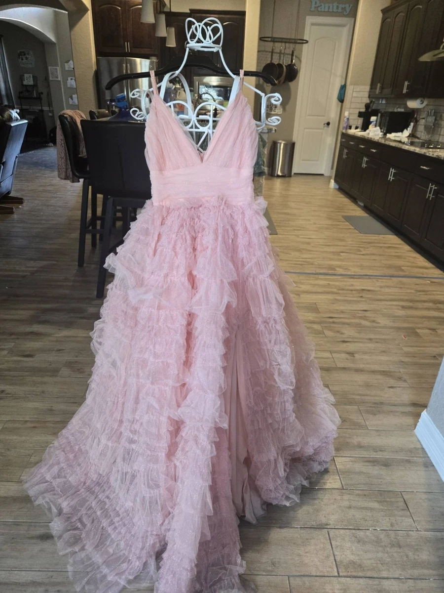 prom dresses long pink Hot Pink Sequin Scoop Neck Lace-Up Long Prom Dress with Slit – Modsele