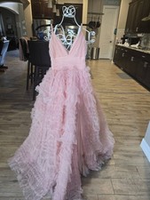Windsor Pink Ruffle Tulle Prom Dress, Size S, Polyester, Floor-Length