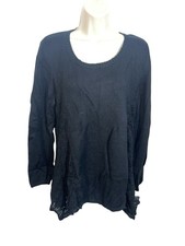 Style  Co. Womens Medium Crewneck Crochet-Detail Sweater in Black Retail 54.50