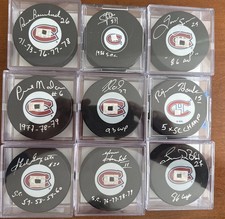 Lot Of Nine (9) Montreal Canadiens Stanley Cup Champions Autographed Pucks W COA