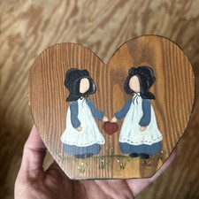 Folk Art Hand Painted Amish Candleholder Wood Vintage