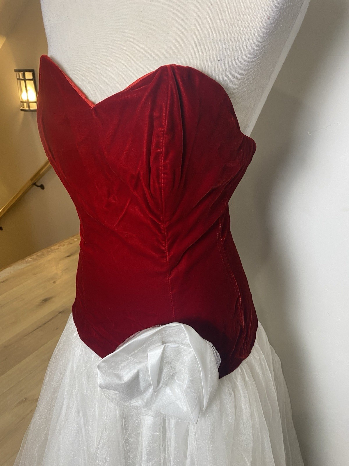 Vintage 80s/90s Prom Dress Evening Red Velvet Tulle W…