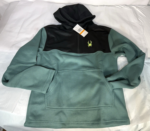 New Spyder Ghost Men's Racer 1/4 Zip Pullover Hoodie Green/Black Size Small - Picture 3 of 11