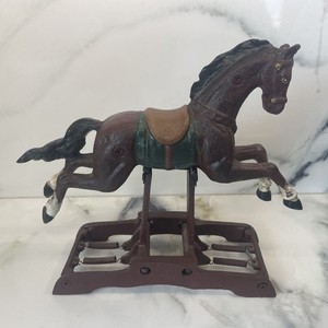 Vintage Cast Iron Red Saddled Spring Loaded Horse Toy Display