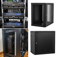 9U Server Rack Network Cabinet 19in 320x300x480mm Black Wall Mountable Lockable