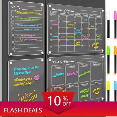 Magnetic Calendar Set with 4 Erasable Whiteboards Includes 6-Color Markers