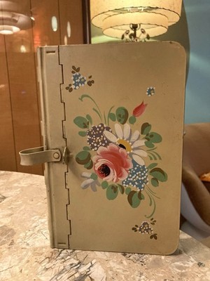Vintage Art Deco Toleware By Ransburg Recipe Book Holder Hand Painted Flowers