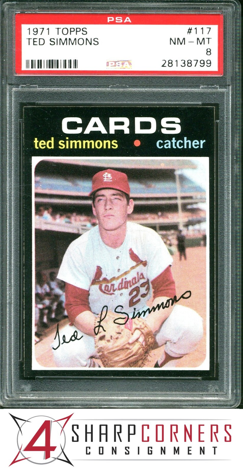 1971 TOPPS #117 TED SIMMONS RC CARDINALS HOF PSA 8