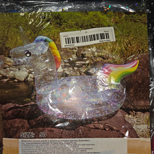 Unicorn Pool Float Clear Glitter Inflatable, Rainbow Mane Tail, Multicolor