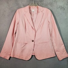 A New Day Blazer Womens 10 Pink Linen Blend Preppy Coastal Minimal Office Casual