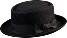 Pie Hat for Men/Women Wool Felt Fedora Boater Porkpie Flat Top Derby Black