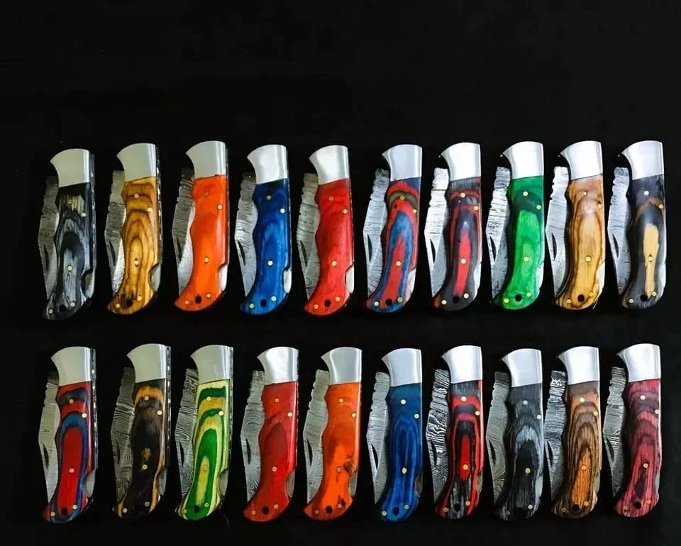 LOT of 20 pcs Damascus Steel Hunting Folding knife, Pocket Knives w/ Sheath - Image 4 of 4