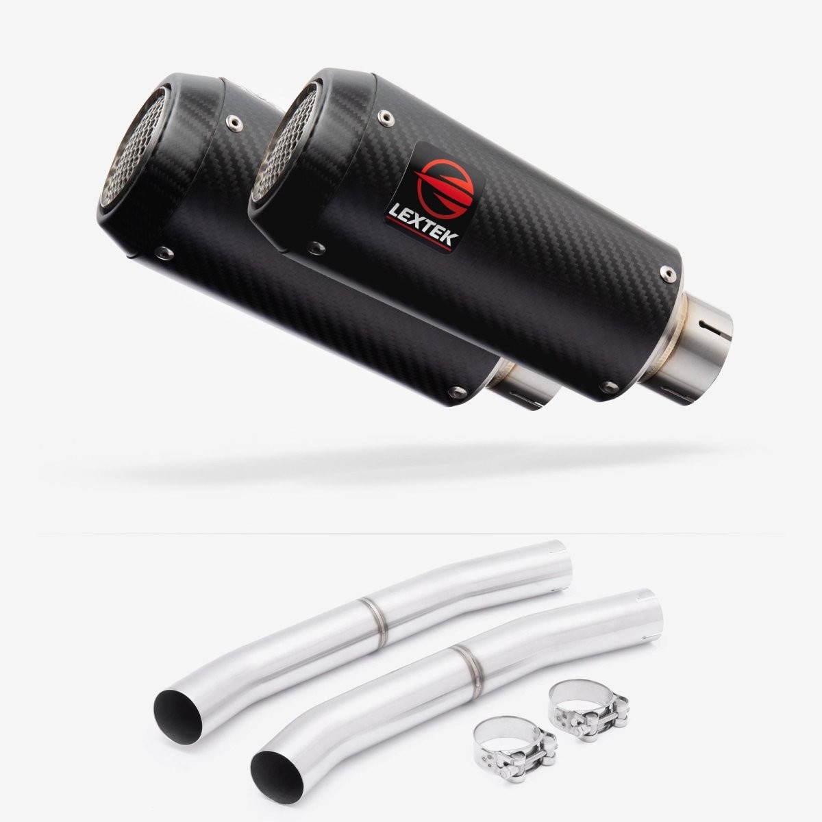 Lextek Carbon Fibre CP9C 180mm Exhaust with Link Pipes Silencer Polished Rear