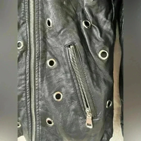 Ci Sono Black Faux Leather Silver Spiked Studded Embellishment Jacket; size S - Image 2 of 4