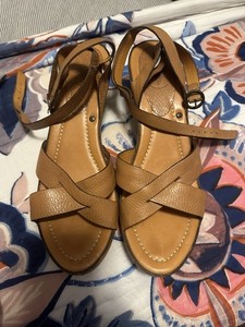 Frye Reese womens brown leather ankle wrap strappy wedge sandals 9 B