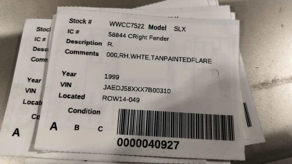 Passenger Fender With Fender Flare Fits 98-02 ISUZU TROOPER 2060342 - Image 2 of 2