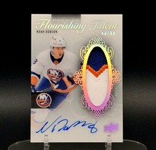 2023-24 UD Premier Noah Dobson /99 Autograph Tricolor Patch Flourishing Talent